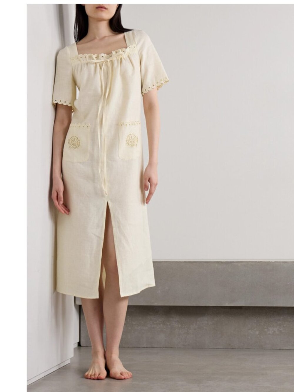 Sleeper Sofia Broderie Anglaise-trimmed Linen Midi Dress - Picture 4 of 16